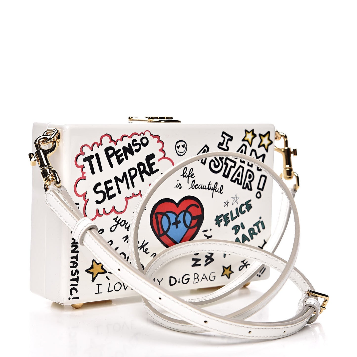 Acrylic Graffiti Printed Box Crossbody Bag White