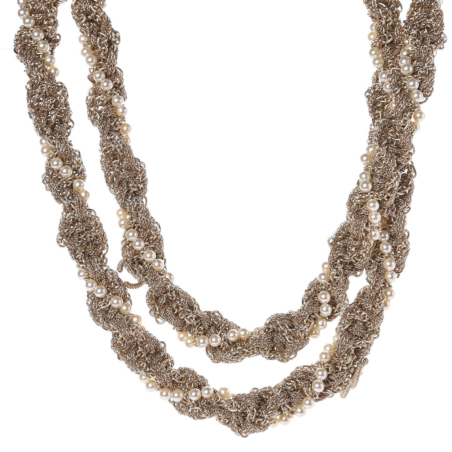 Pearl Chain CC Long Necklace Gold