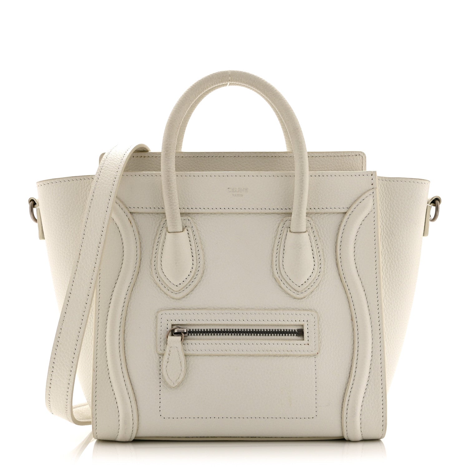 Celine Drummed Calfskin Nano Luggage White 1 of 11