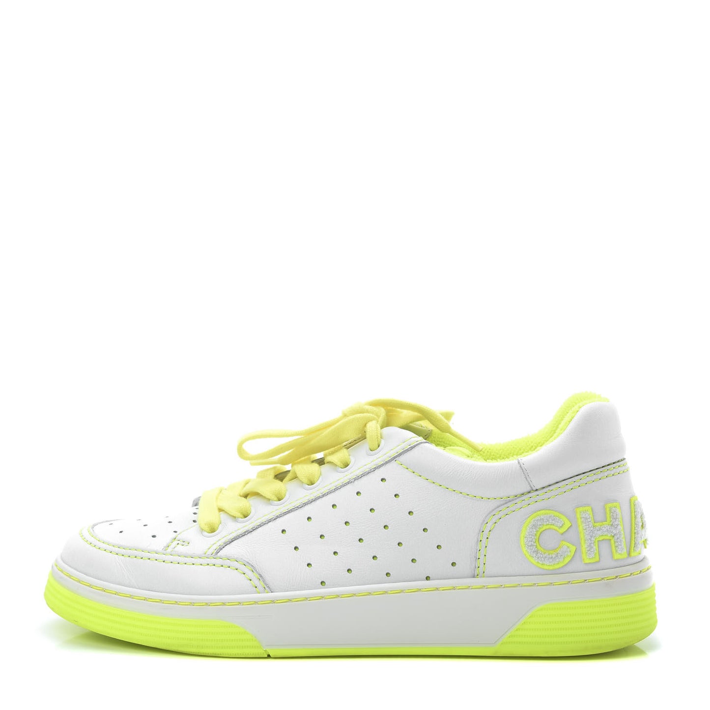 Calfskin Womens Logo Sneakers 38.5 White Yellow