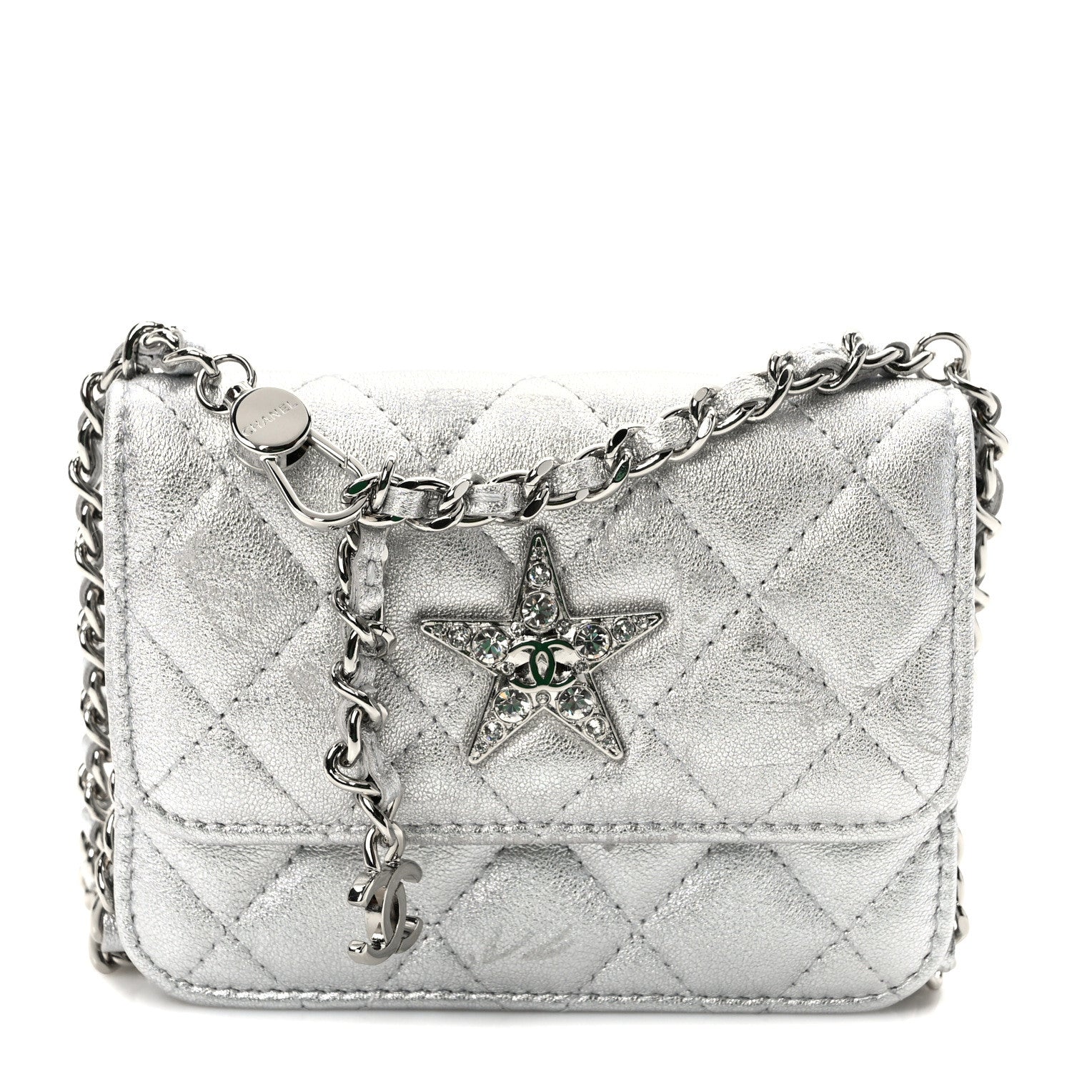 Chanel Metallic Goatskin Quilted Star Flap Waist Belt Bag Silver 1 of 10