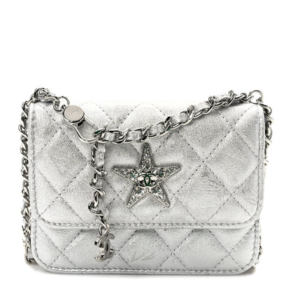 Chanel Metallic Goatskin Quilted Star Flap Waist Belt Bag Silver 1 of 10