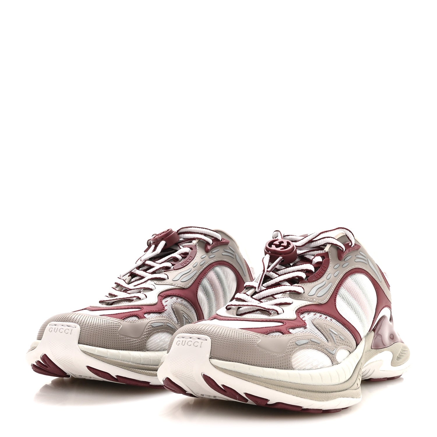 Gucci Calfskin Mesh Web Womens 2.0 Sneakers 9 Gray Rosso Ancora 4 of 9