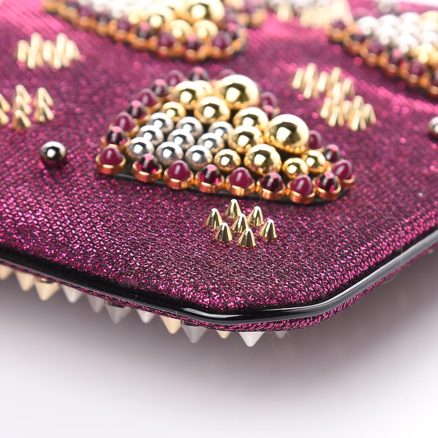 Christian Louboutin Metallic Raffia Studded Loubiposh Chain Clutch Magenta 8 of 8