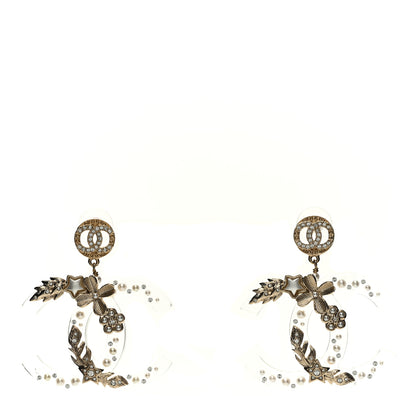 Chanel Lucite Crystal Pearl CC Drop Earrings Gold 1 of 4