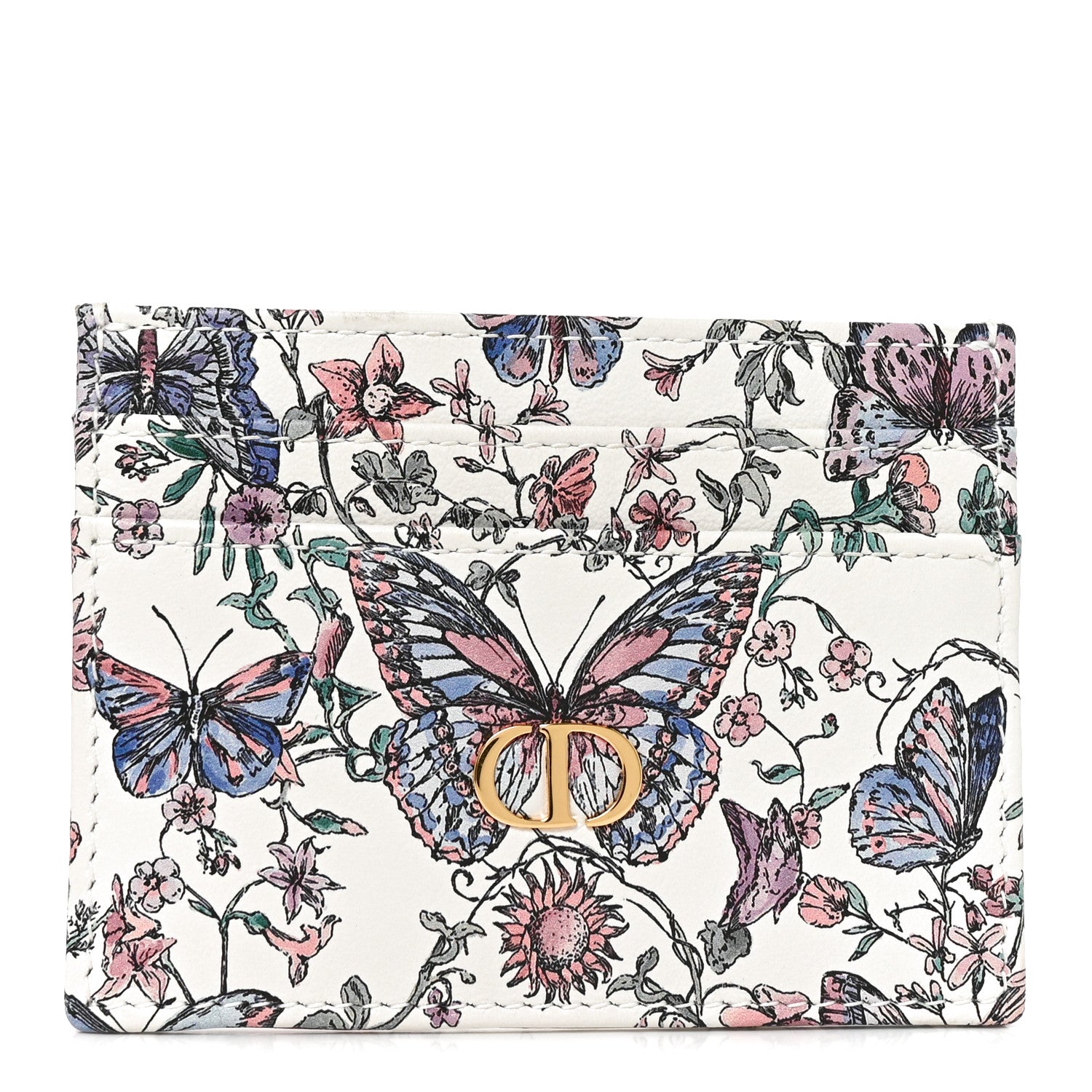 Christian Dior Calfskin Butterfly Printed Caro Five-Slot Card Holder White Multicolor 1 of 7