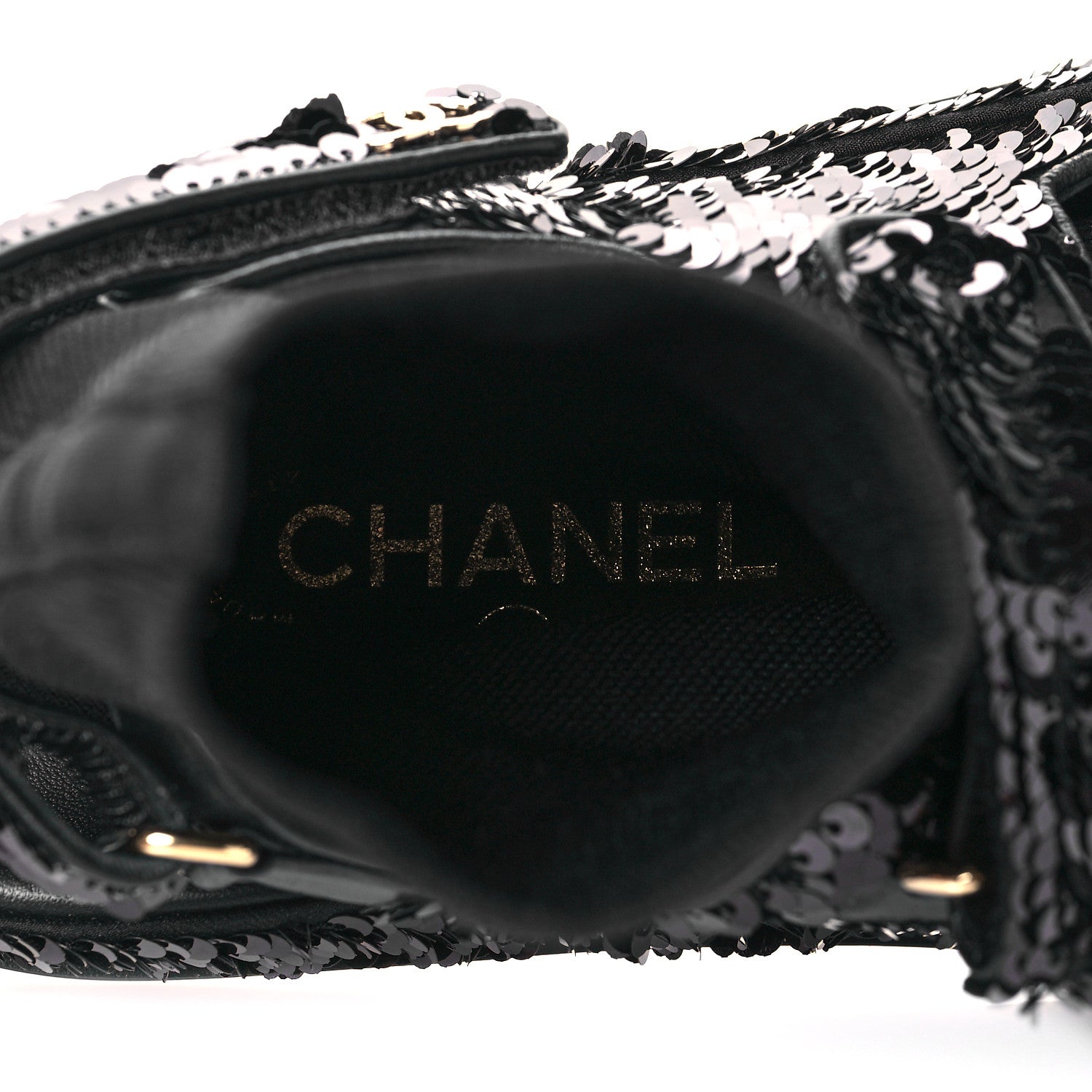 Chanel Sequin Knit Velcro Dad Sandals 38 Black 7 of 9