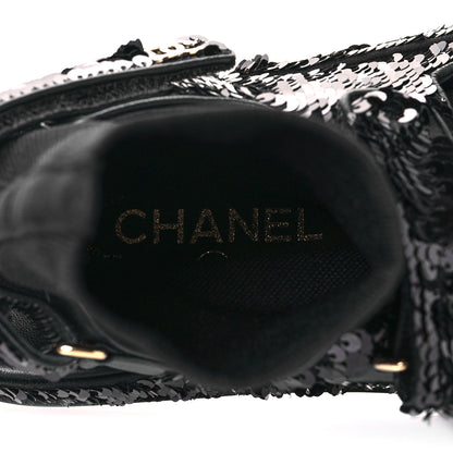 Chanel Sequin Knit Velcro Dad Sandals 38 Black 7 of 9