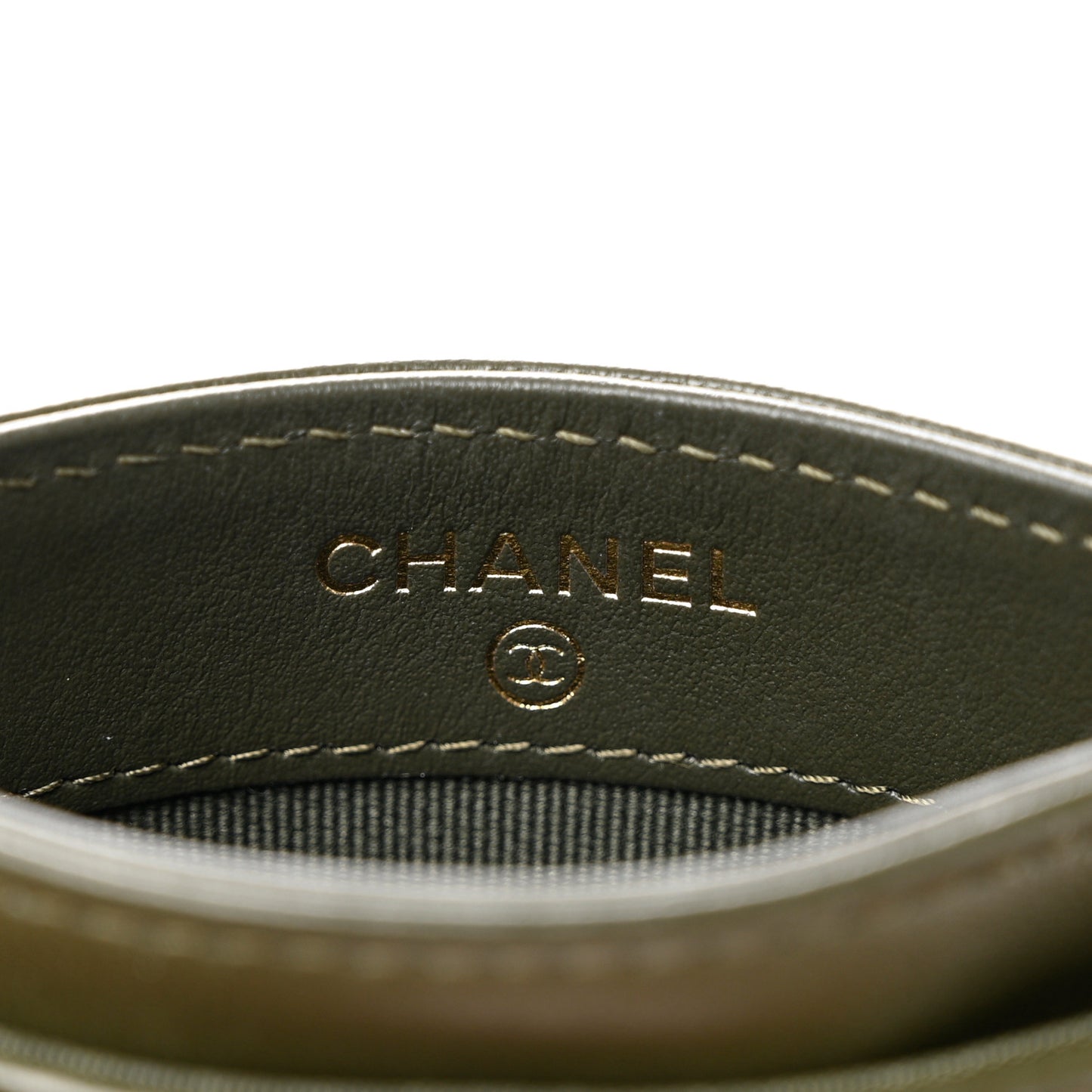 Lambskin Quilted Chanel 19 Card Holder Khaki