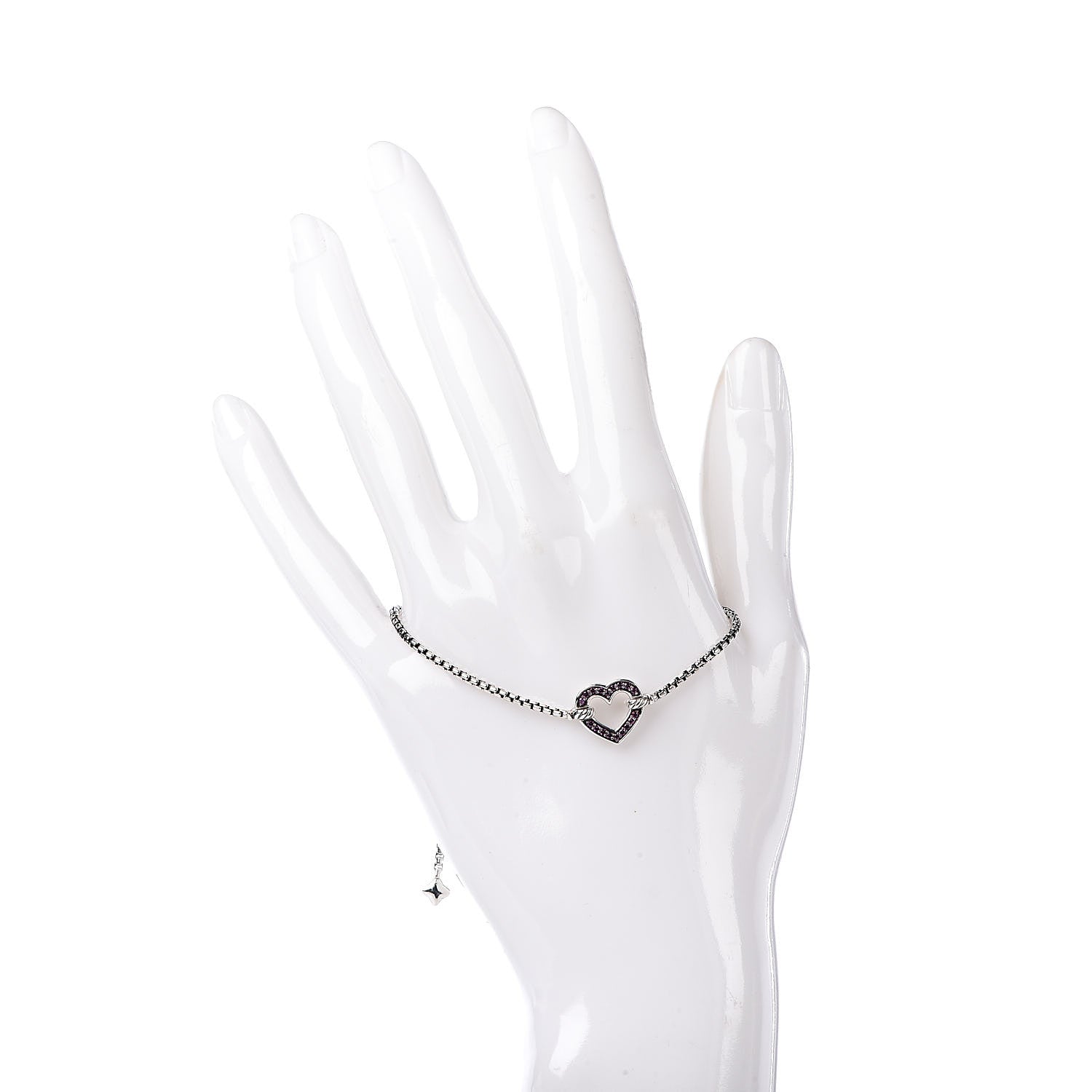 David Yurman Sterling Silver Pink Sapphire Valentine Hearts Station Bracelet 2 of 4