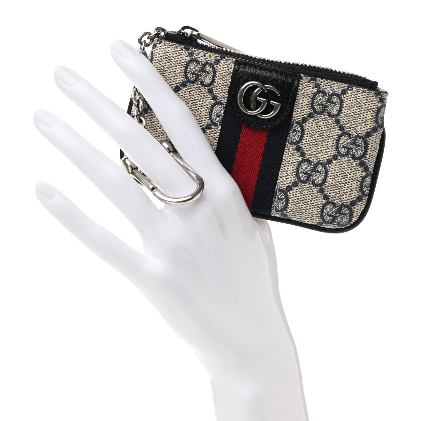 GG Supreme Monogram Web Ophidia Key Case Beige Blue