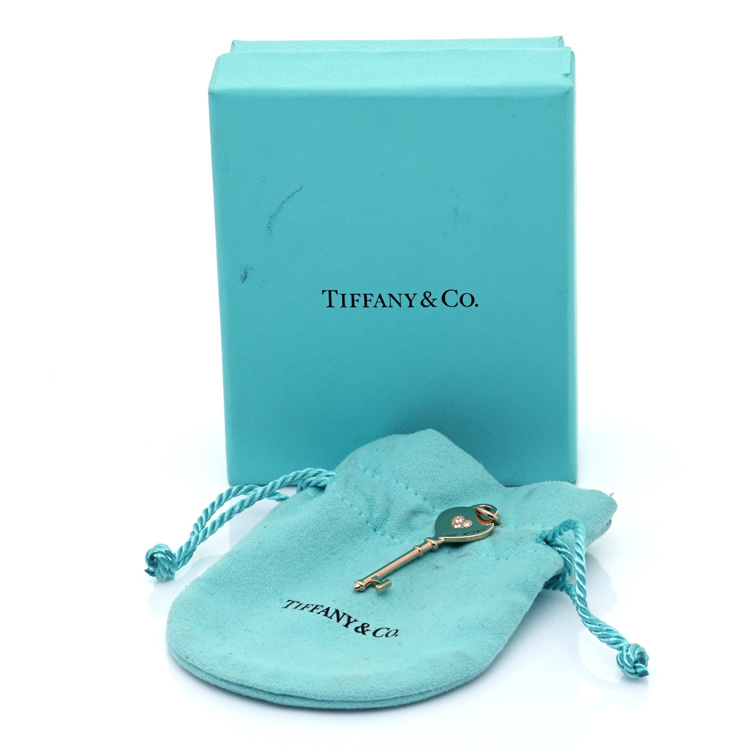Tiffany 18K Rose Gold Diamond Heart Key Pendant 6 of 6