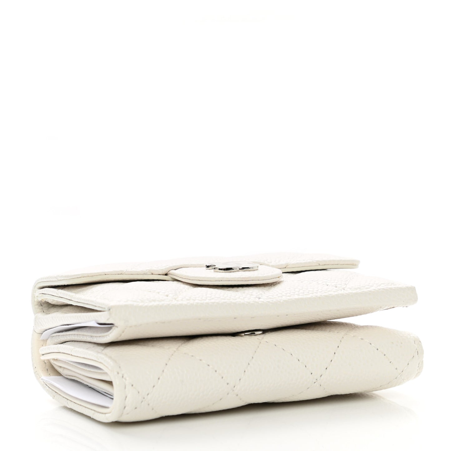 Caviar Quilted Small Flap Wallet White