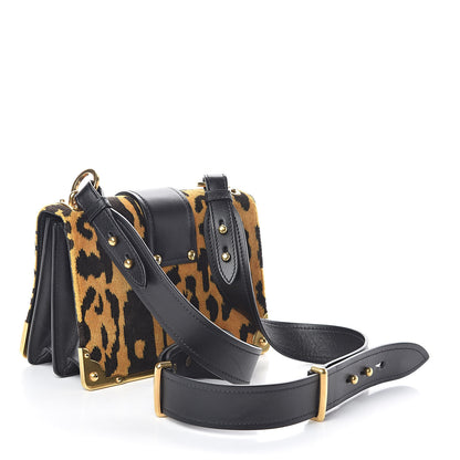 Prada Velvet City Calfskin Leopard Print Cahier Bag Ocra Black 3 of 9