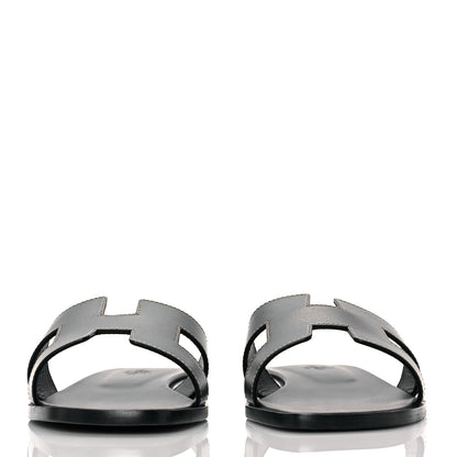 Hermes Box Calfskin Oran Sandals 39.5 Black 2 of 9