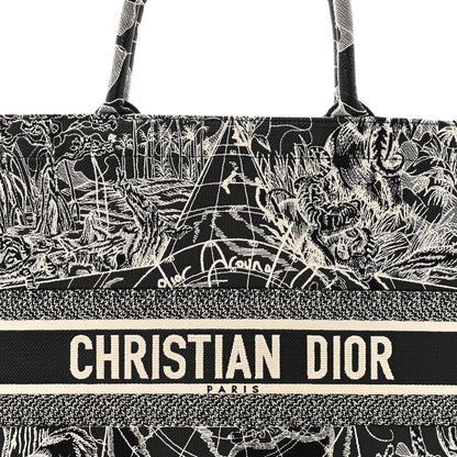 Christian Dior Canvas Embroidered Large Around The World Book Tote Black White 8 of 14