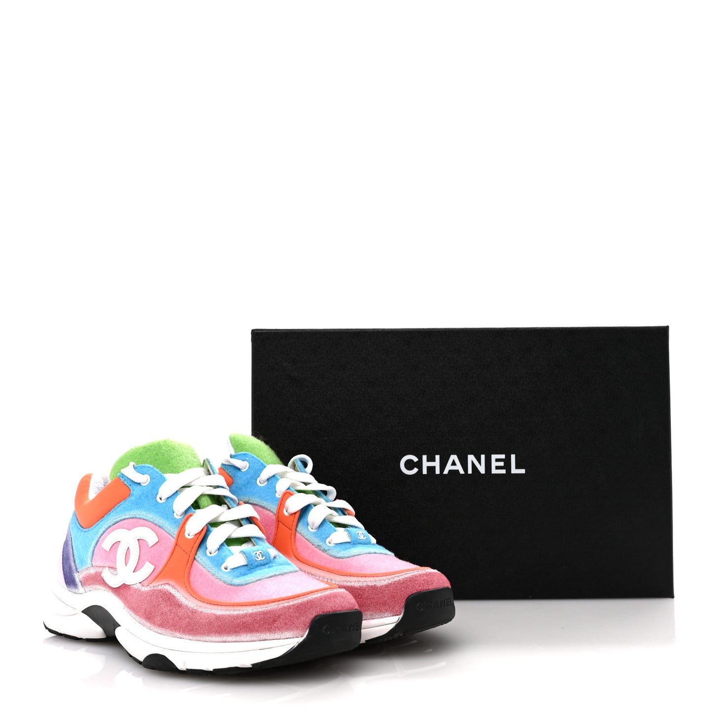 Fabric Suede Calfskin CC Sneakers 39 White Multicolor