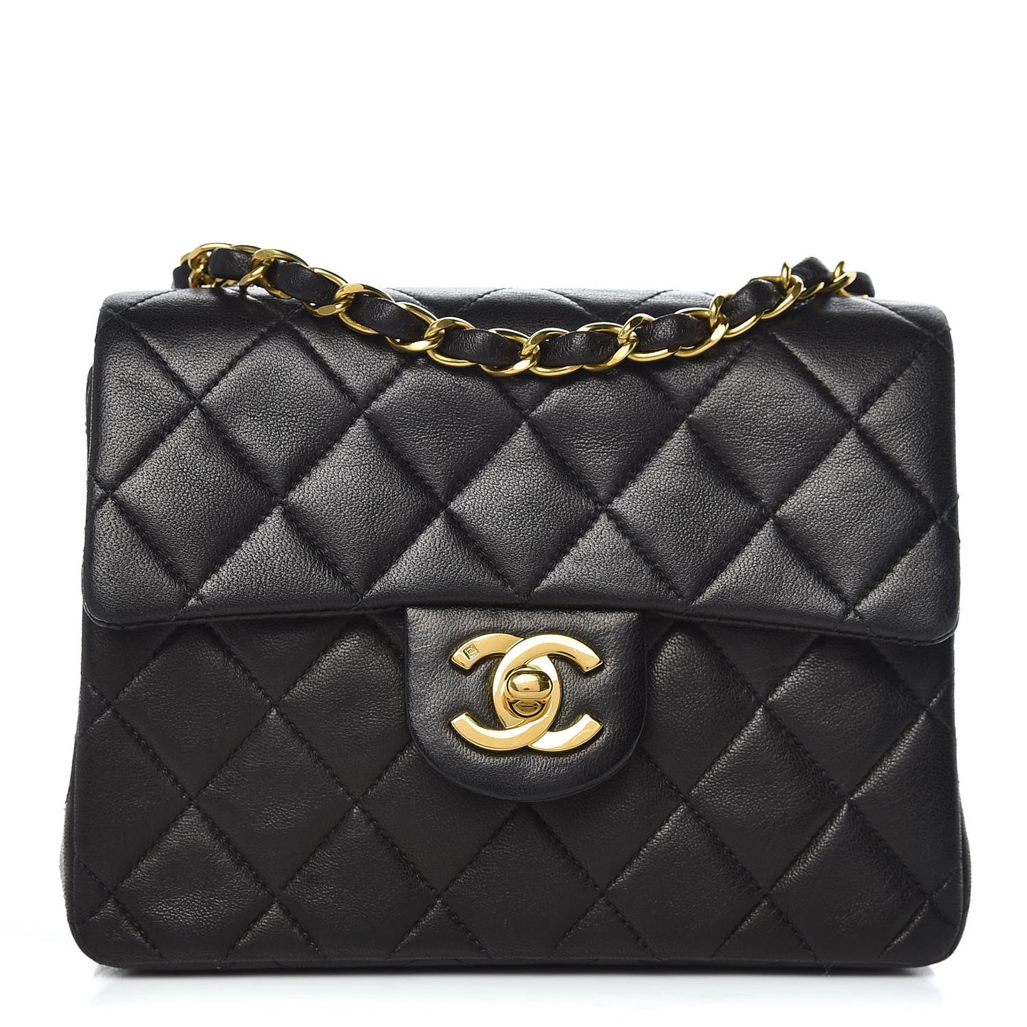 Lambskin Quilted Mini Square Flap Black