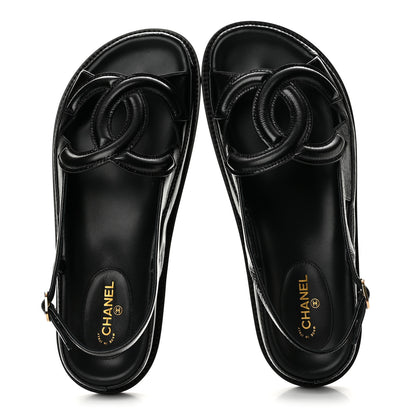 Chanel Crumpled Shiny Lambskin CC Cut Out Dad Sandals 40 Black 2 of 11