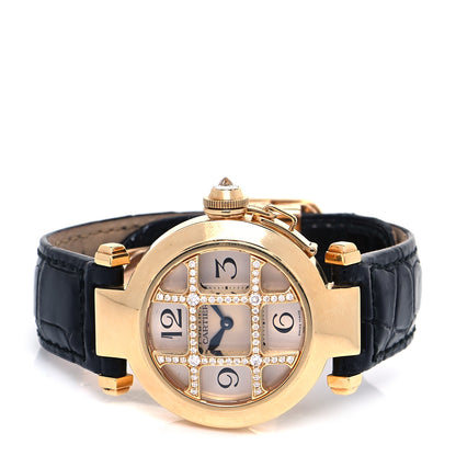 Cartier 18K Yellow Gold Alligator Diamond 32mm Pasha C Grille Quartz Watch 2 of 5