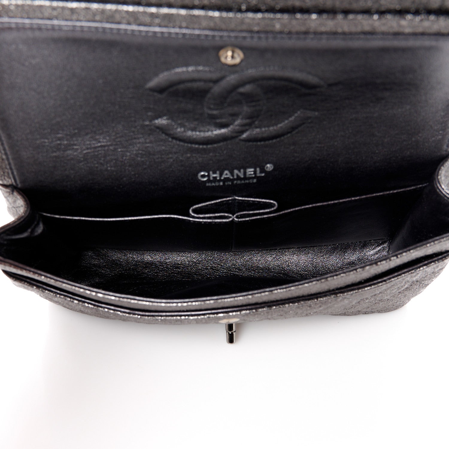 Chanel Metallic Crackled Calfskin Medium Double Flap Dark Silver 5 of 11