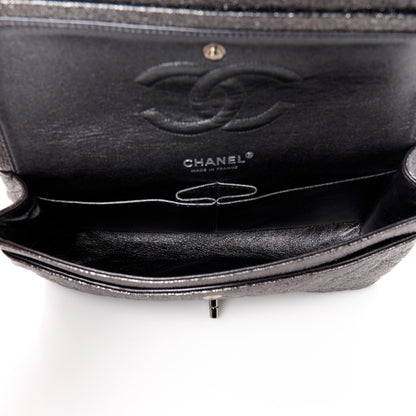 Chanel Metallic Crackled Calfskin Medium Double Flap Dark Silver 5 of 11