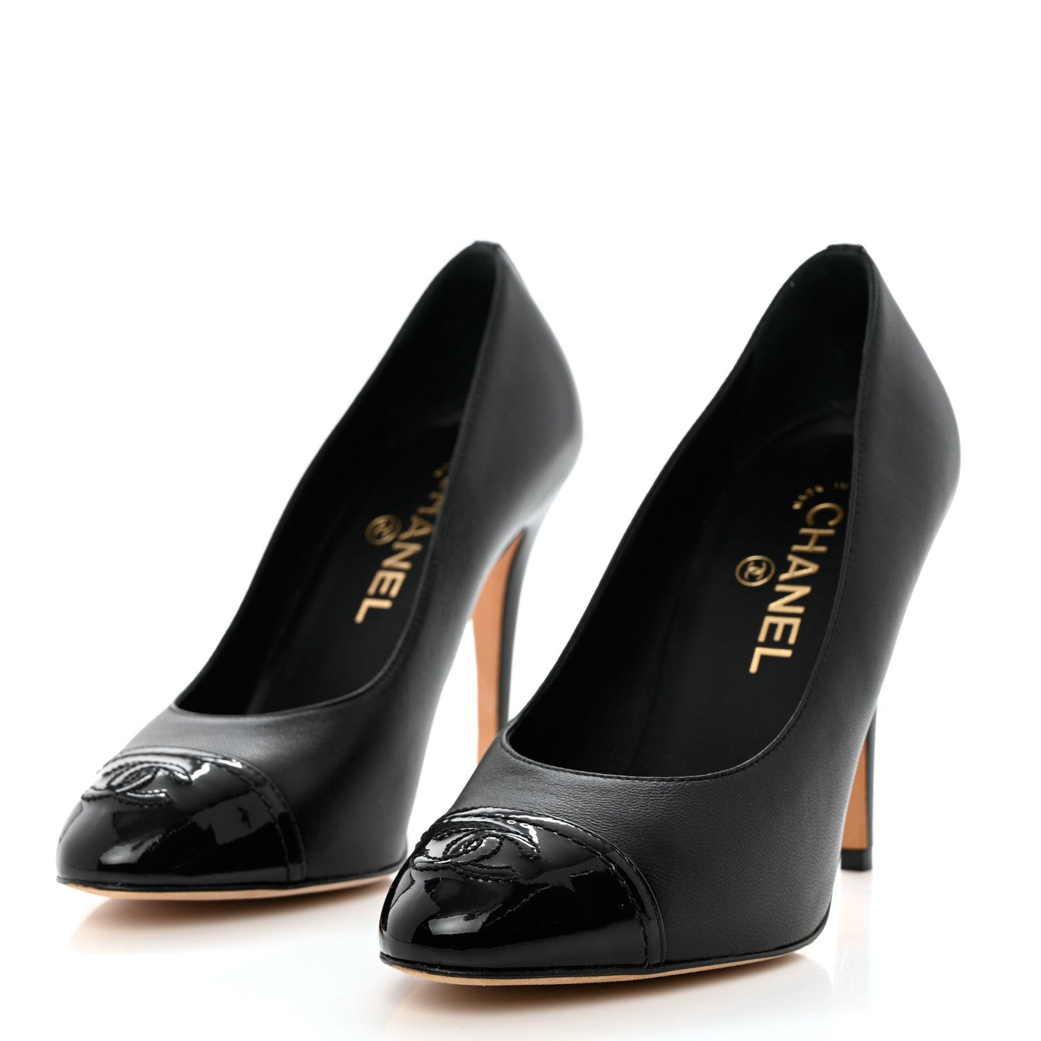 Chanel Lambskin Patent Calfskin Cap Toe CC Pumps 36 Black 3 of 11