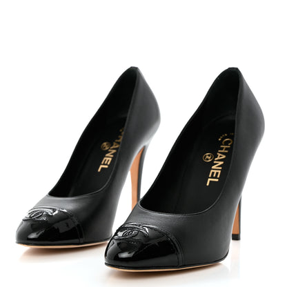 Chanel Lambskin Patent Calfskin Cap Toe CC Pumps 36 Black 3 of 11
