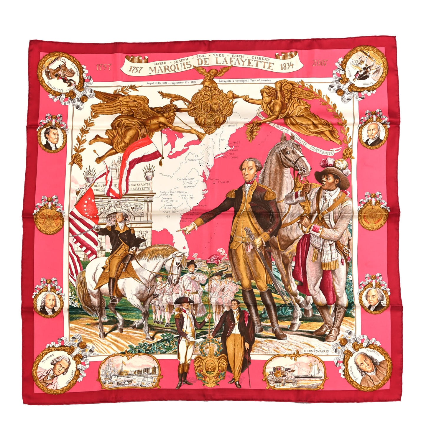 Silk Marquis De Lafayette Scarf 90 Rose Ivoire Vieil