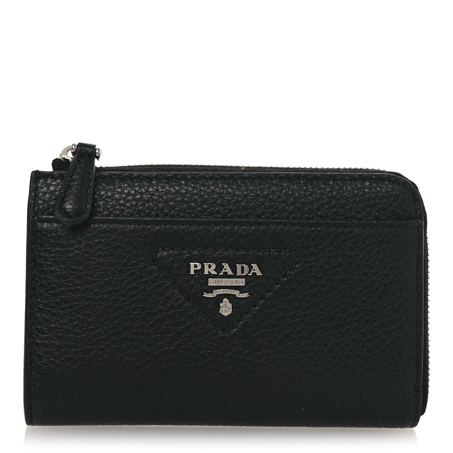 Prada Vitello Daino Stitch Triangle Zip Around Keychain Black 1 of 8