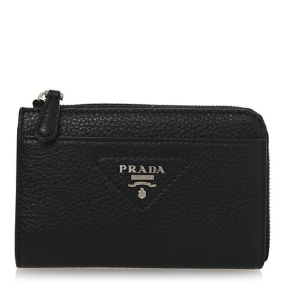 Prada Vitello Daino Stitch Triangle Zip Around Keychain Black 1 of 8