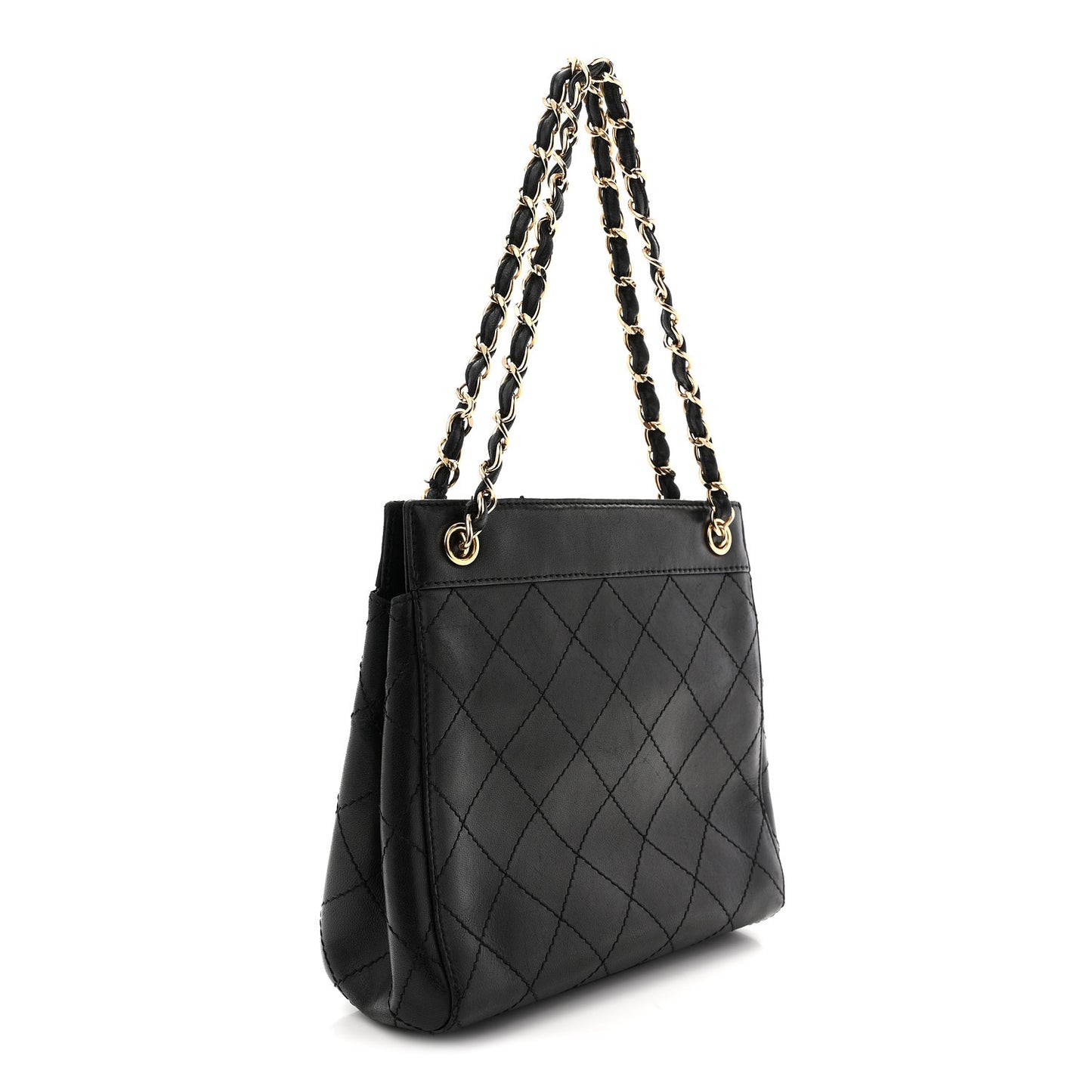 Lambskin Stitched Small Tote Black