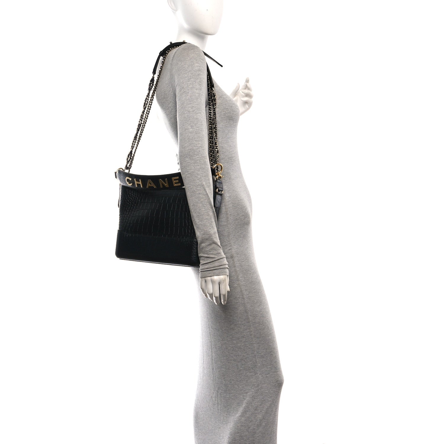 Chanel Crocodile Embossed Calfskin Medium Gabrielle Cocodile Hobo Black 2 of 10