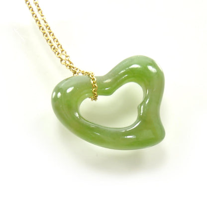 Tiffany 18k Gold Jade Open Heart Elsa Peretti Necklace 4 of 4