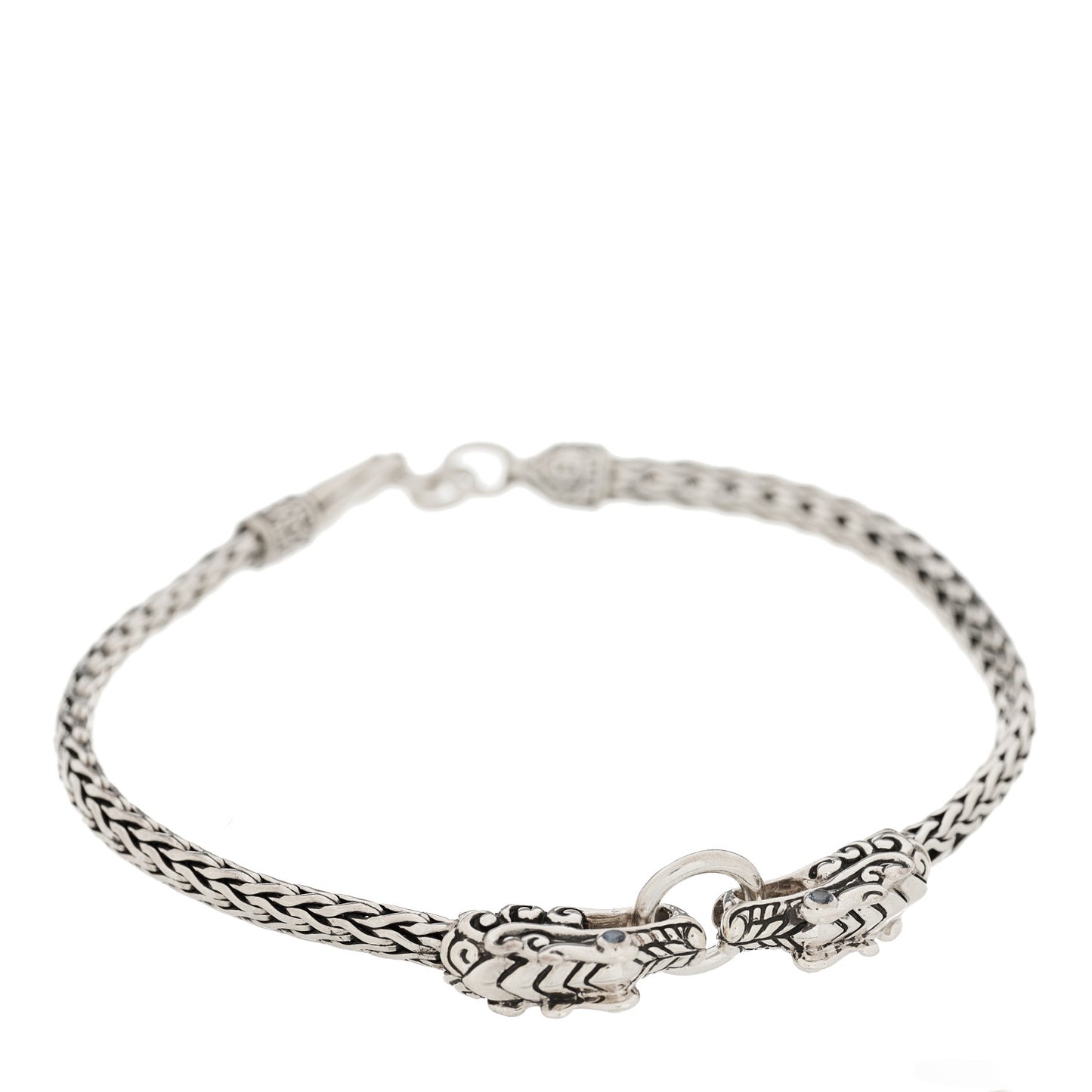 Sterling Silver Blue Sapphire Double Dragon Head Legends Naga Bracelet