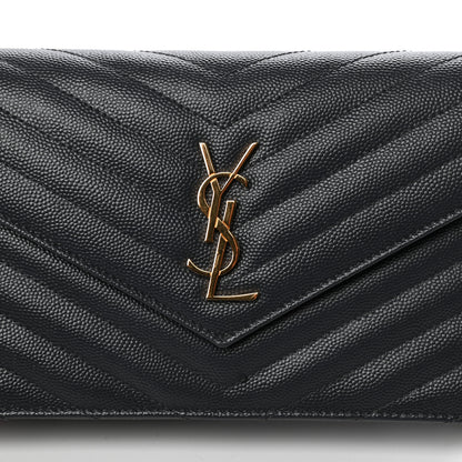 Saint Laurent Grain De Poudre Matelasse Chevron Monogram Envelope Chain Wallet Dark Smog 9 of 11