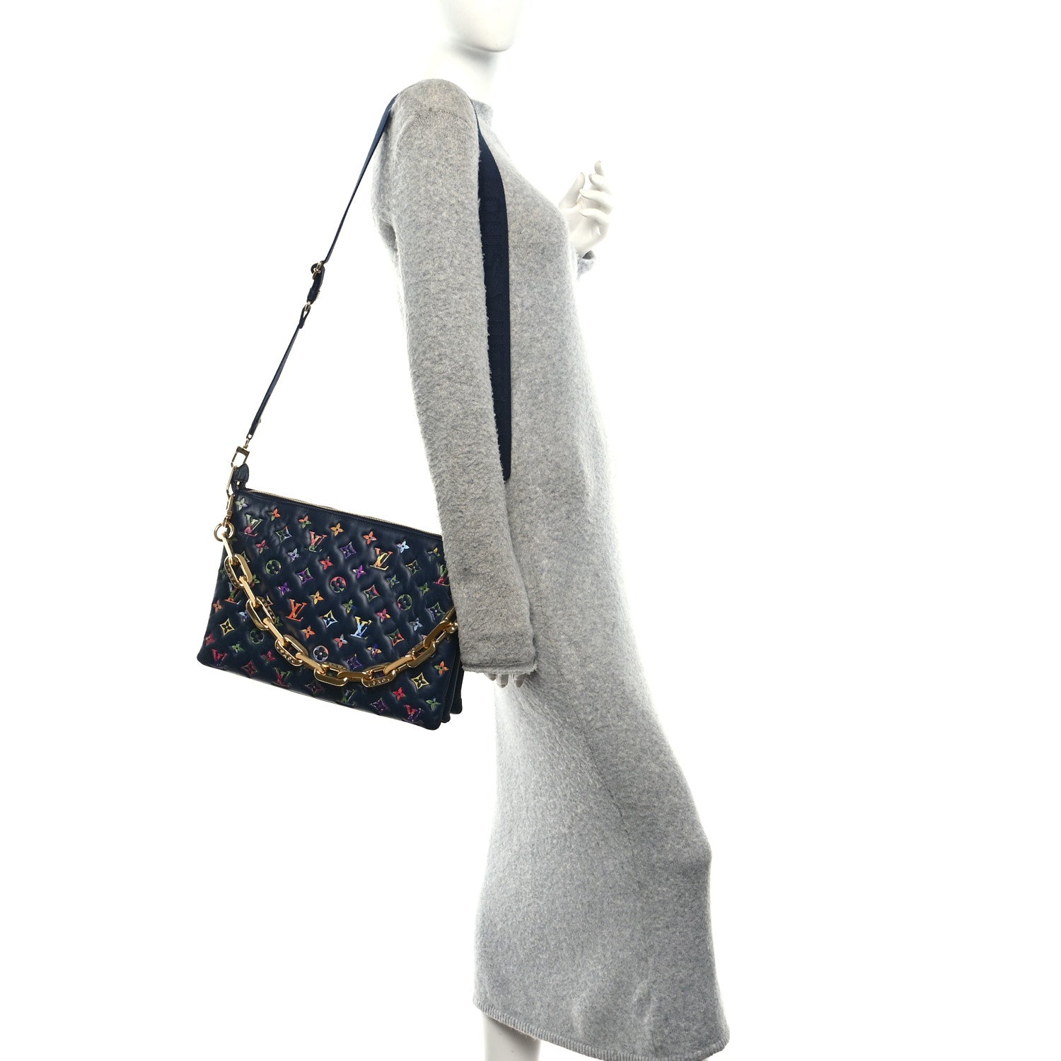 Louis Vuitton Lambskin Embossed Monogram LV Garden Coussin MM Navy Blue 2 of 12