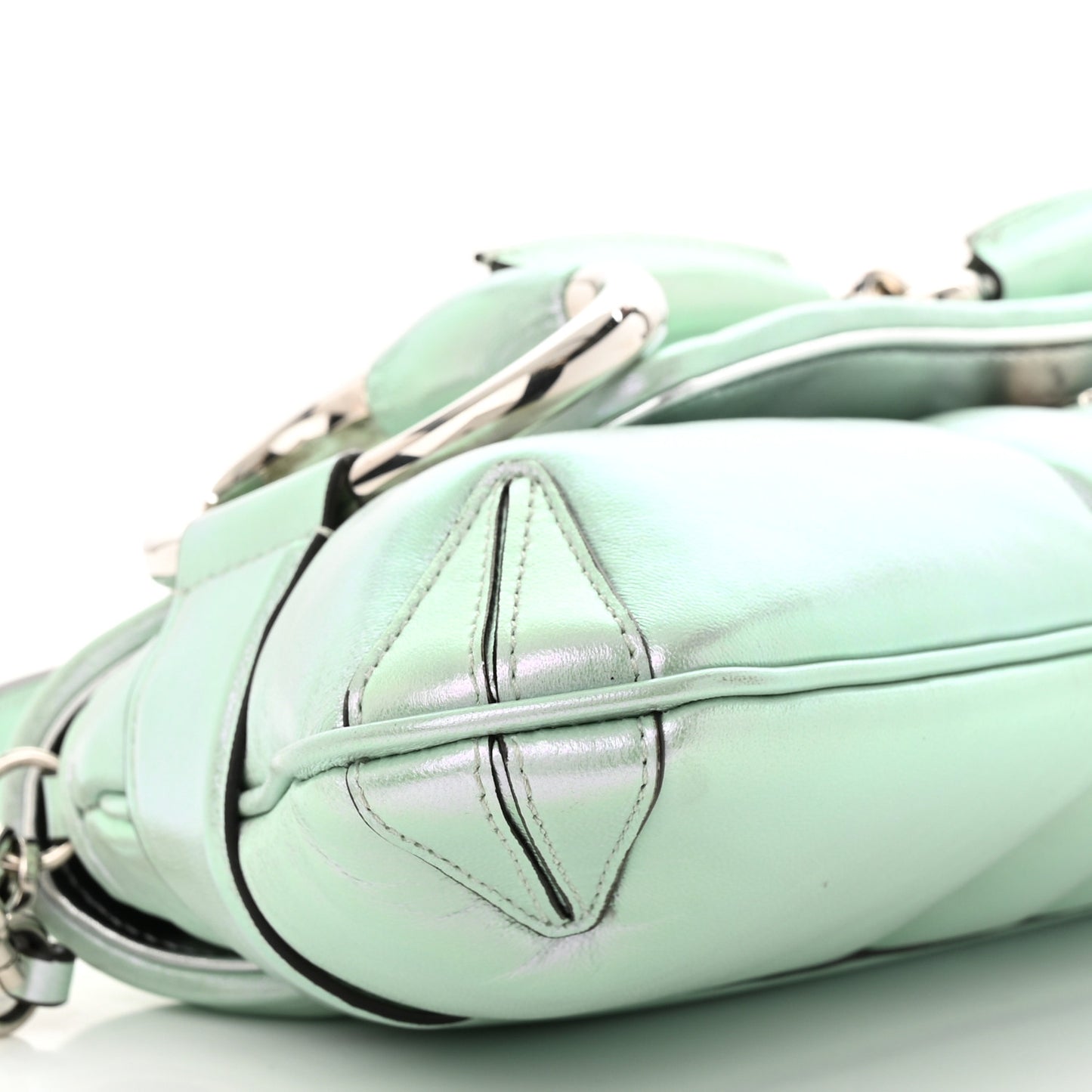 Iridescent Nappa Vertical Matelasse Medium Maxi Horsebit Chain Shoulder Bag Iridescent Salvy Green
