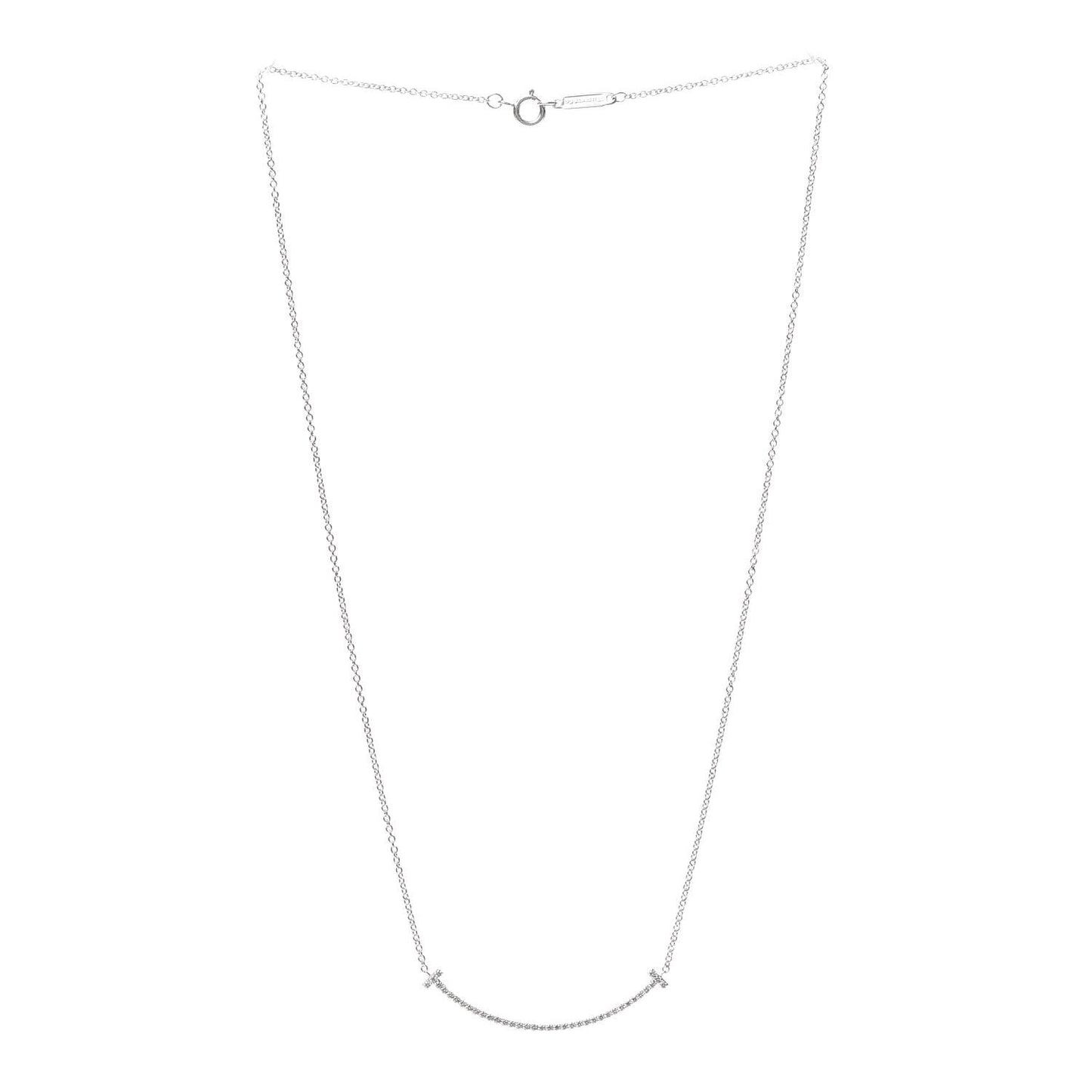 18K White Gold Diamond Small T Smile Pendant Necklace
