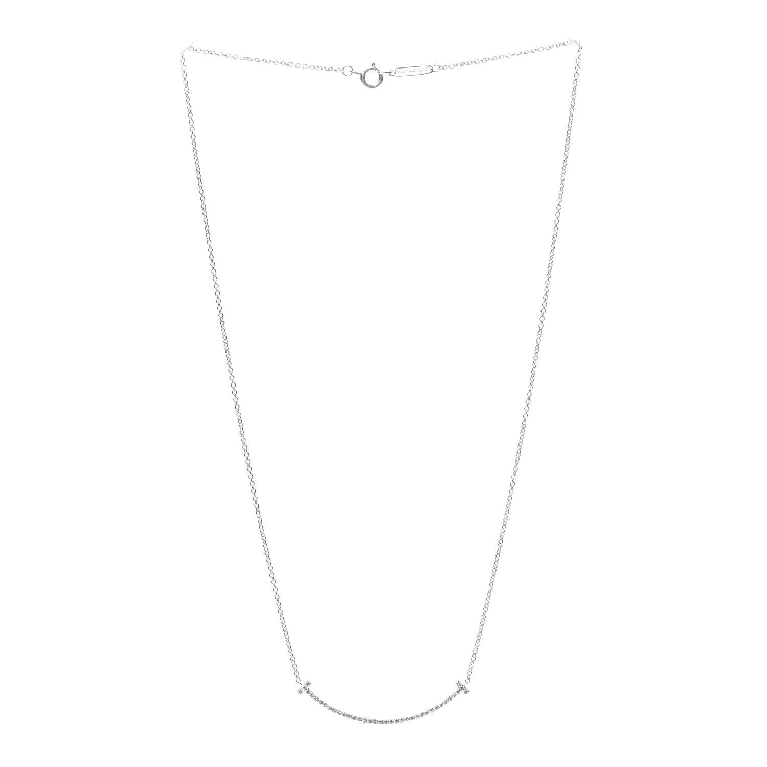 Tiffany 18K White Gold Diamond Small T Smile Pendant Necklace 3 of 6