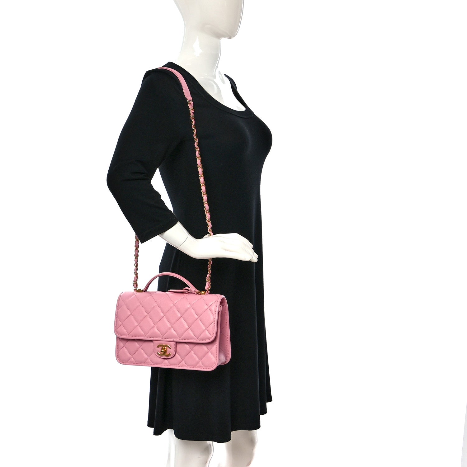 Chanel Caviar Quilted School Memory Small Top Handle Flap Pink 2 of 9
