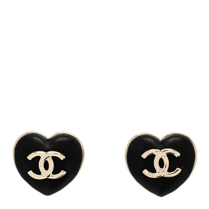 Chanel Lambskin CC Heart Earrings Black Gold 1 of 5