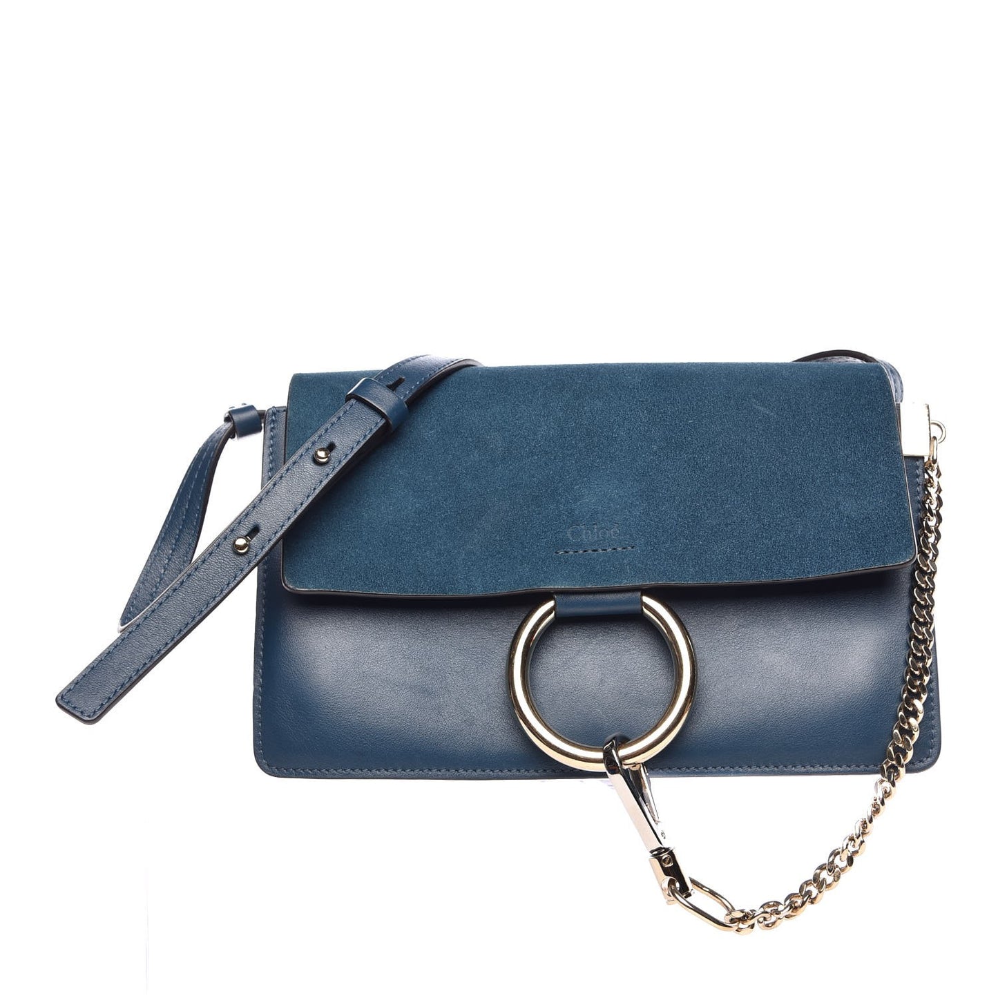 Suede Calfskin Small Faye Shoulder Bag Majolica Blue