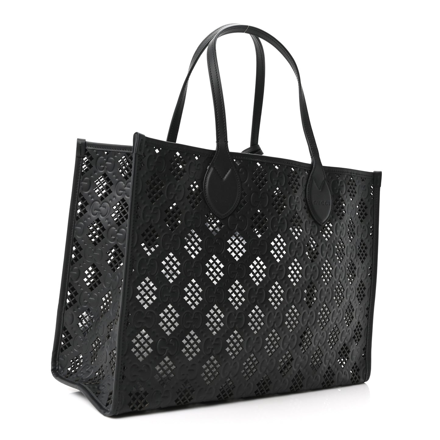 Calfskin GG Monogram Diamond Cut Medium Ophidia Tote Bag Black