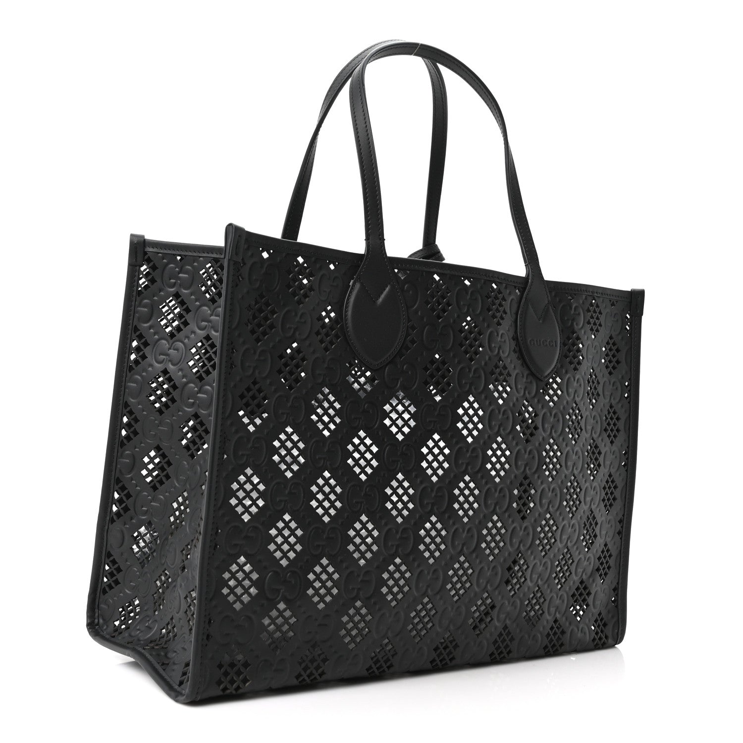 Gucci Calfskin GG Monogram Diamond Cut Medium Ophidia Tote Bag Black 4 of 10
