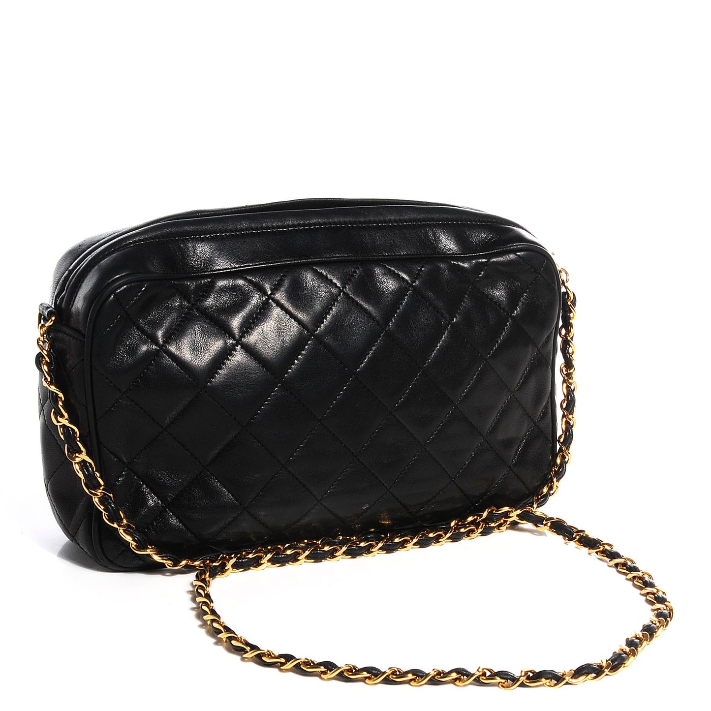Lambskin Quilted Tassel Camera Case Black
