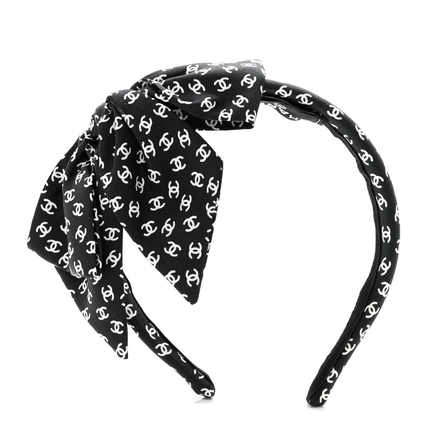 Chanel Grosgrain CC Bow Headband Black White 1 of 4