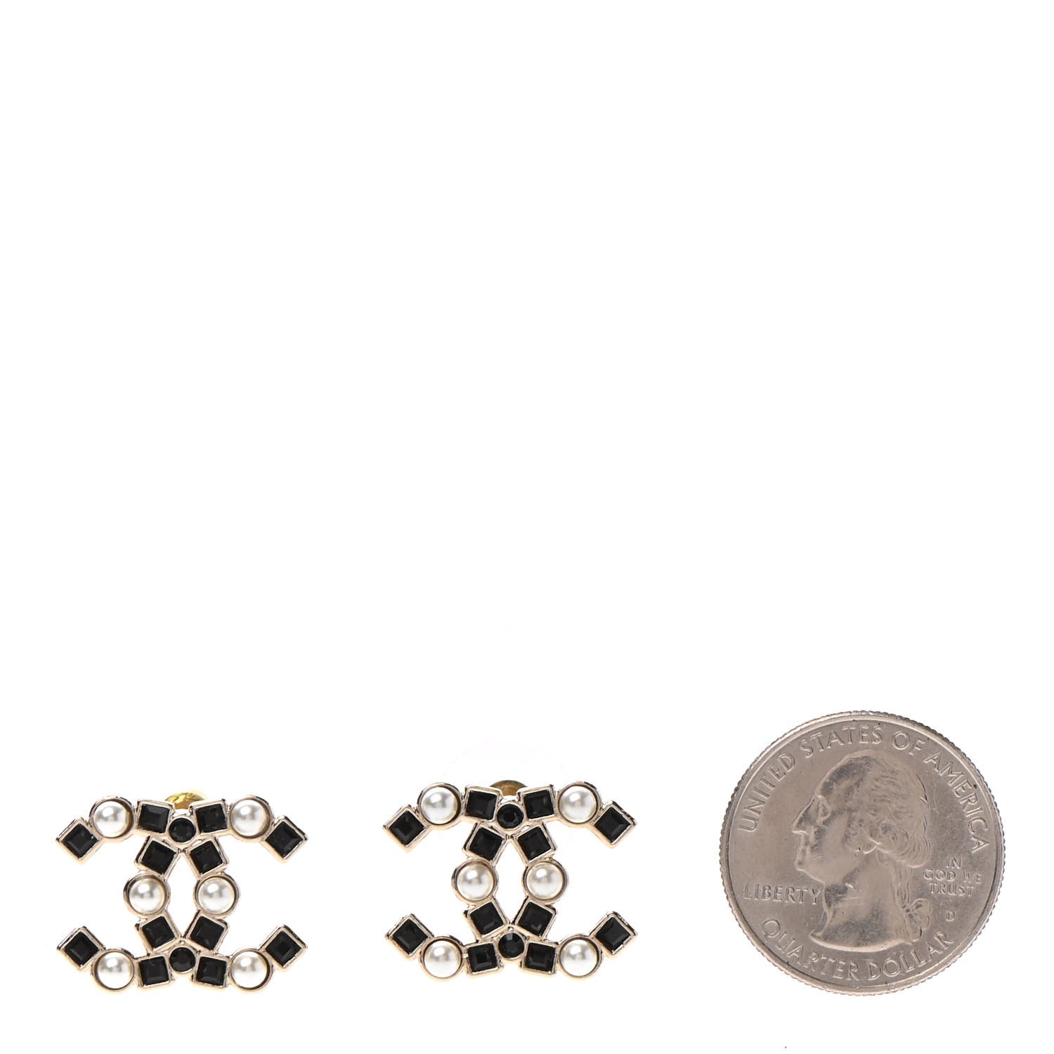 Chanel Pearl Crystal CC Earrings Gold Black 2 of 4