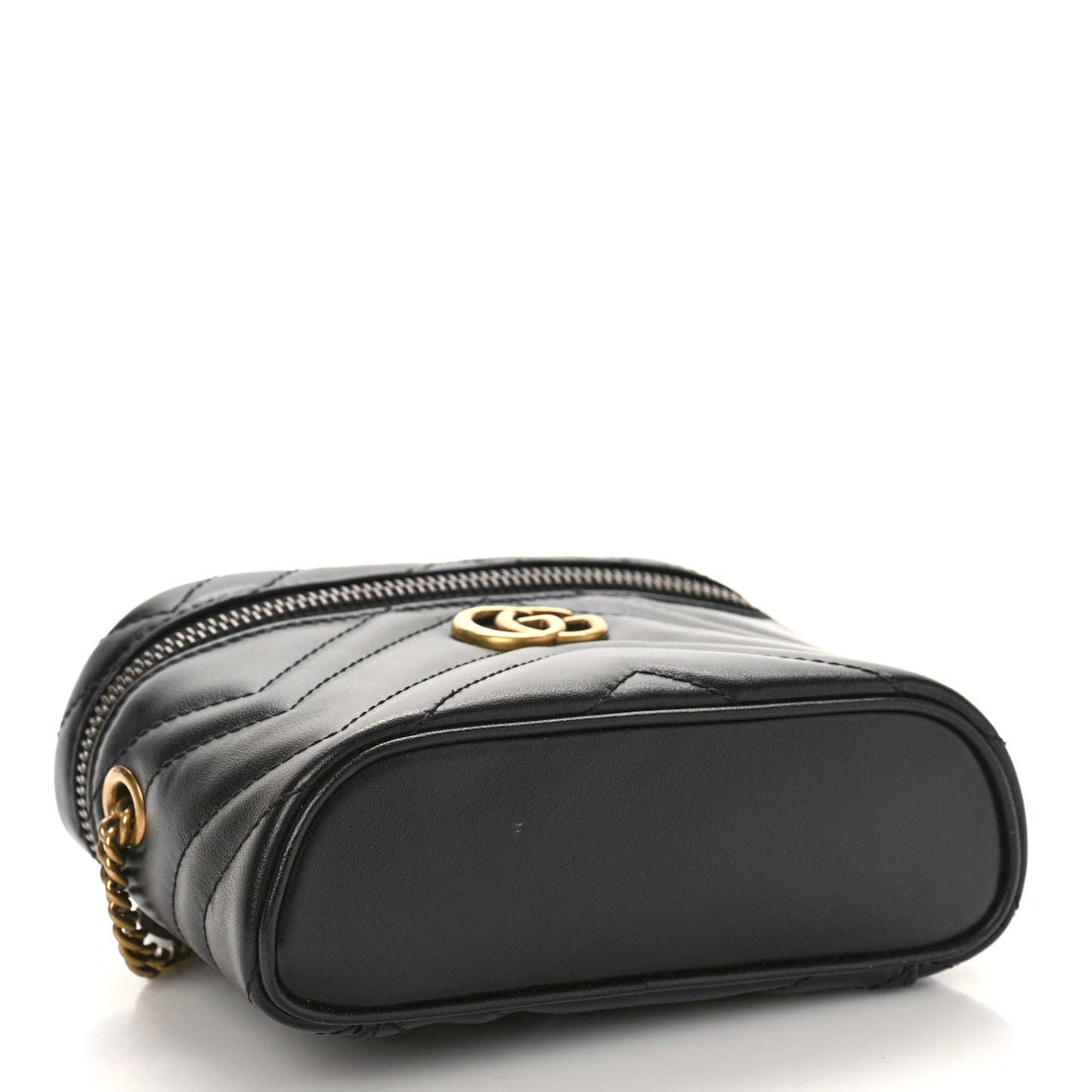 Calfskin Matelasse Chevron Mini GG Marmont Top Handle Bag Black