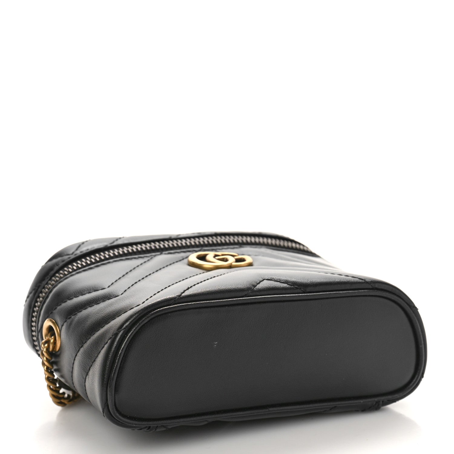 Gucci Calfskin Matelasse Chevron Mini GG Marmont Top Handle Bag Black 4 of 11